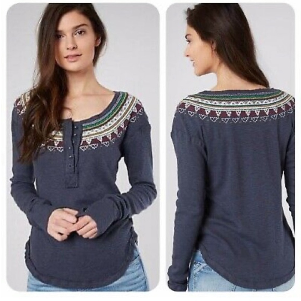 Free People Fair Isle Thermal Henley Top XS
